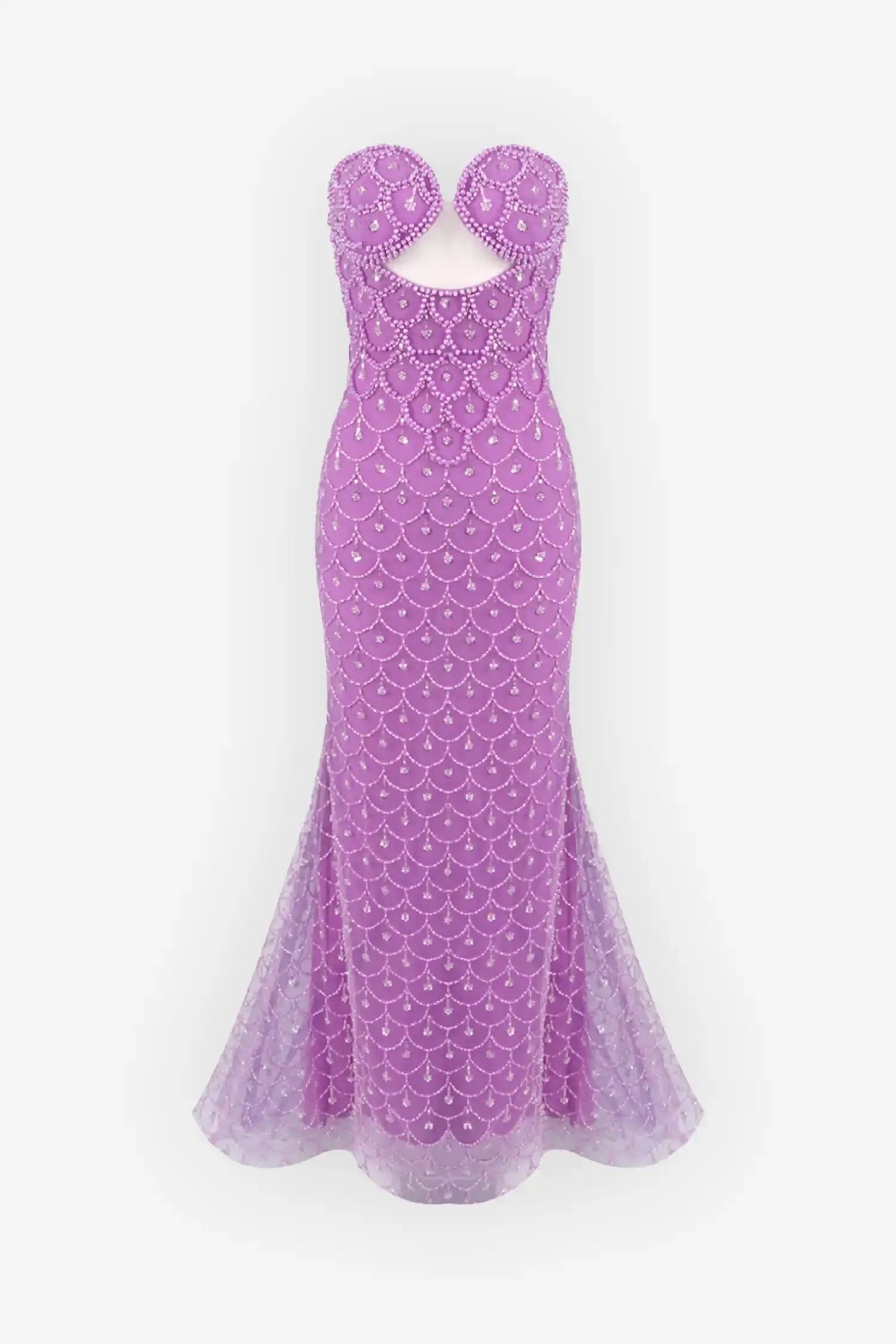 Lavender Beaded Strapless Mermaid Dress Dress