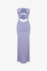 Lavender Strapless Ruched Cutout Maxi Dress