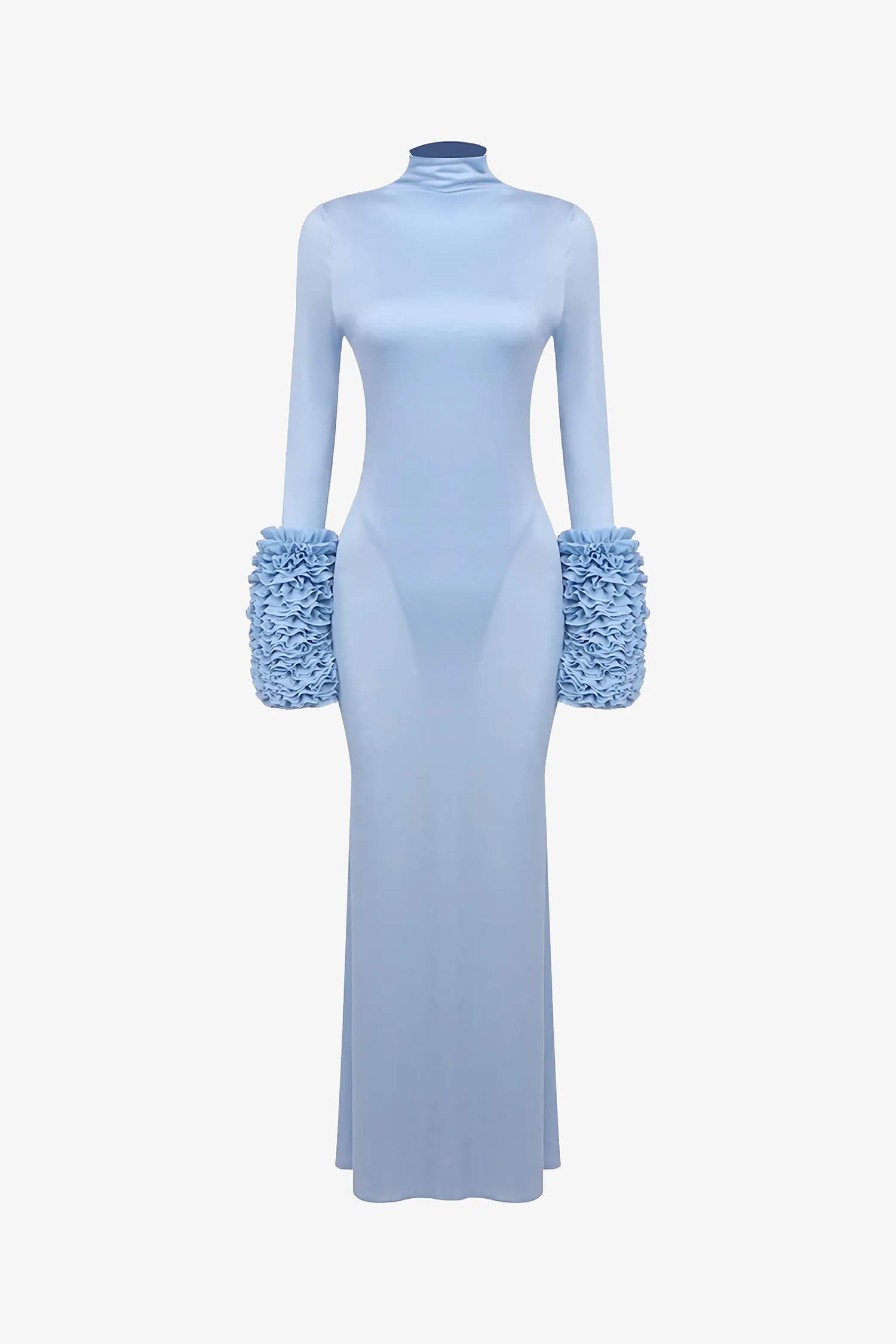 Light Blue Ruffled Sleeve High Neck Maxi Dress