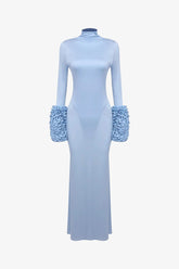 Light Blue Ruffled Sleeve High Neck Maxi Dress