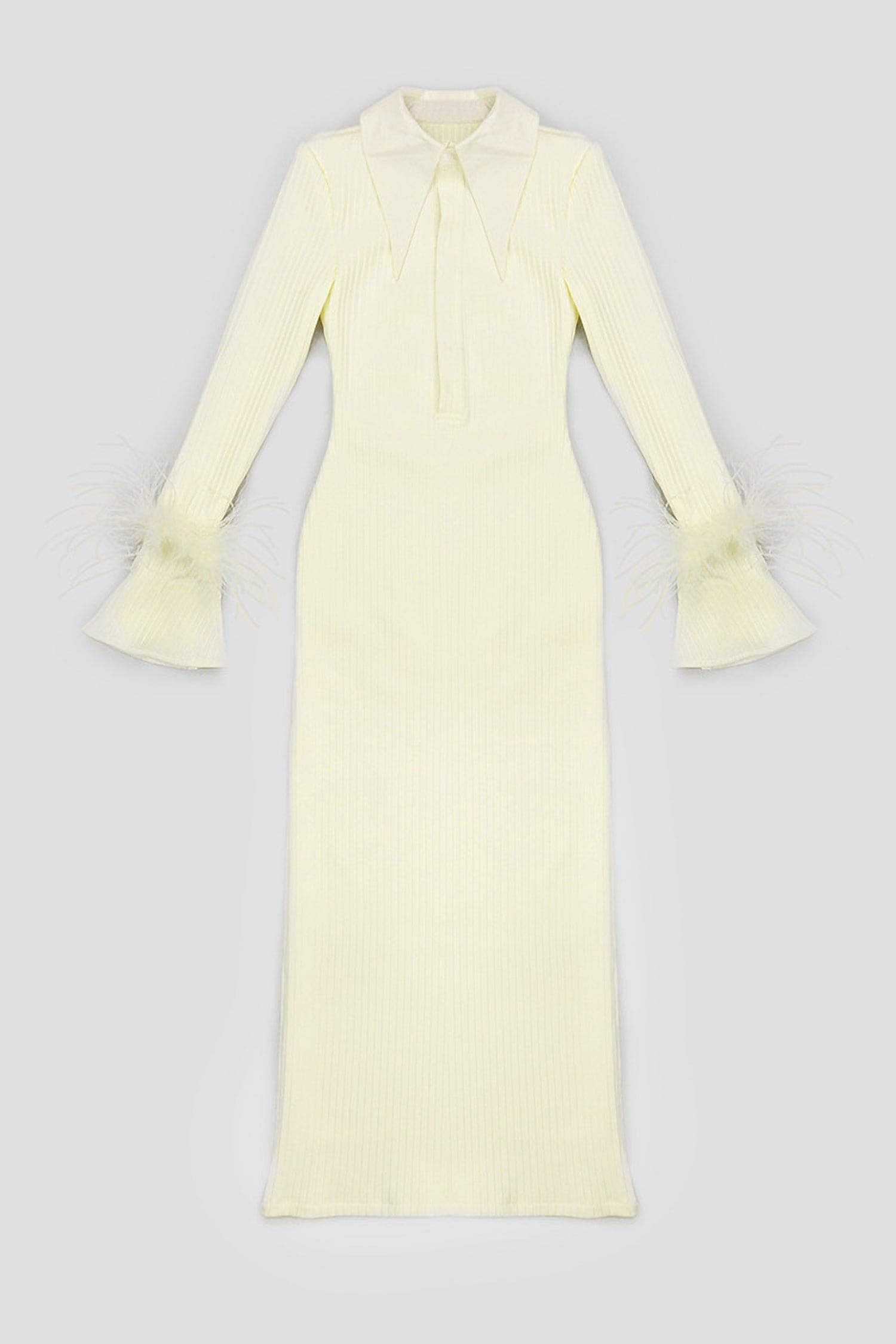 Light Yellow Long Sleeve Ribbed Maxi Dress
