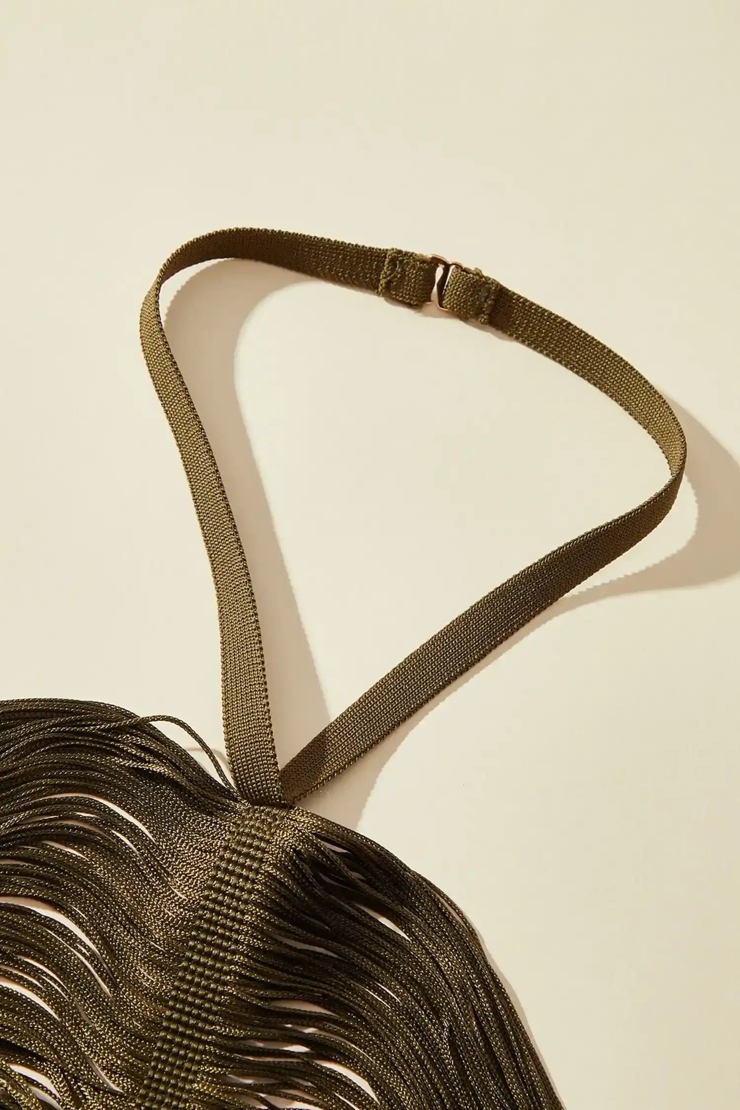 Olive Green Fringe Halter Maxi Dress Dress