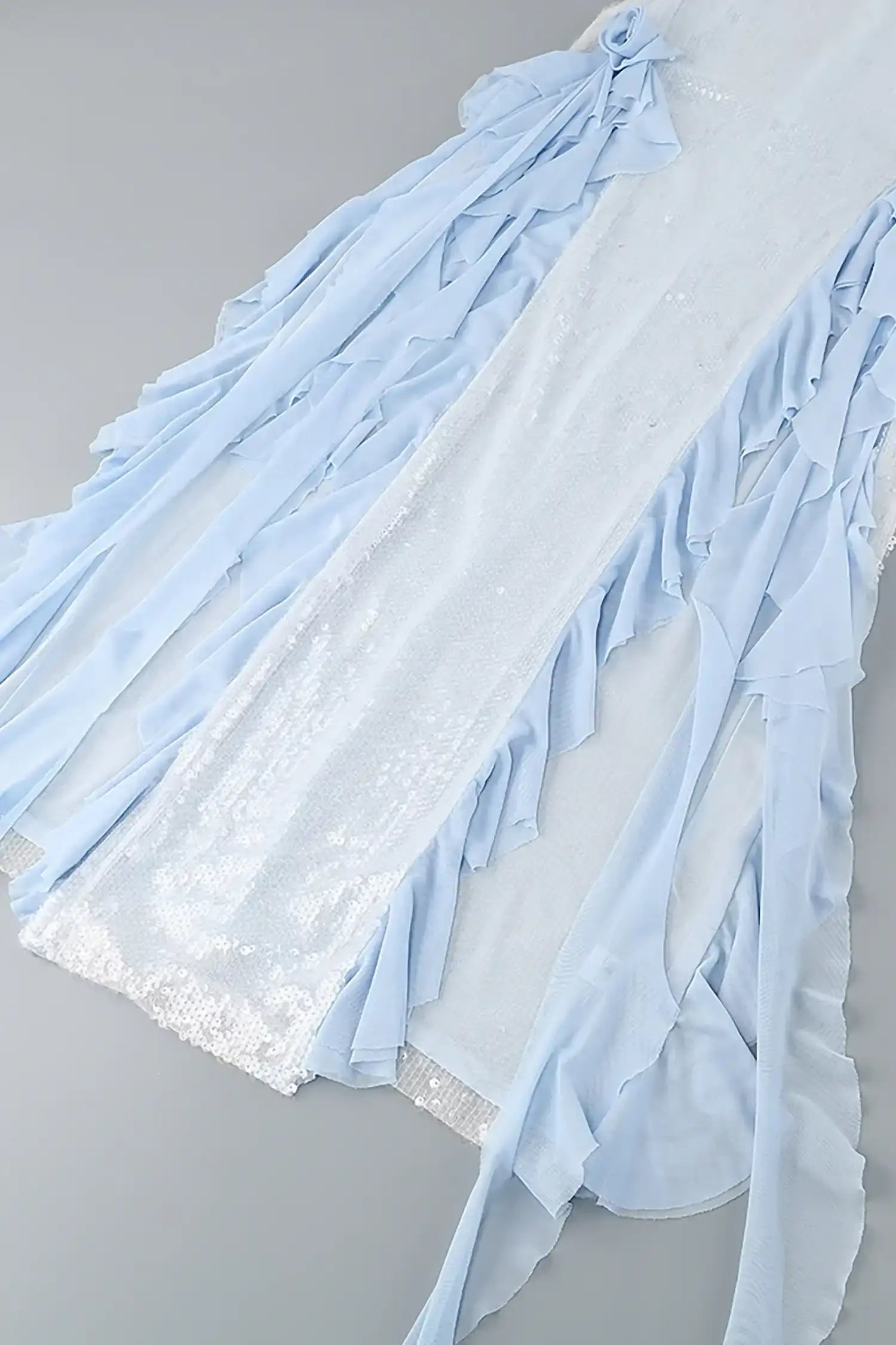 Pastel Blue Sequin Ruffle Split Maxi Dress Dress