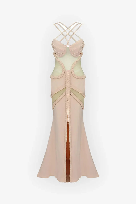 Pink Cut Out Crisscross Strap Maxi Mermaid Dress Dress