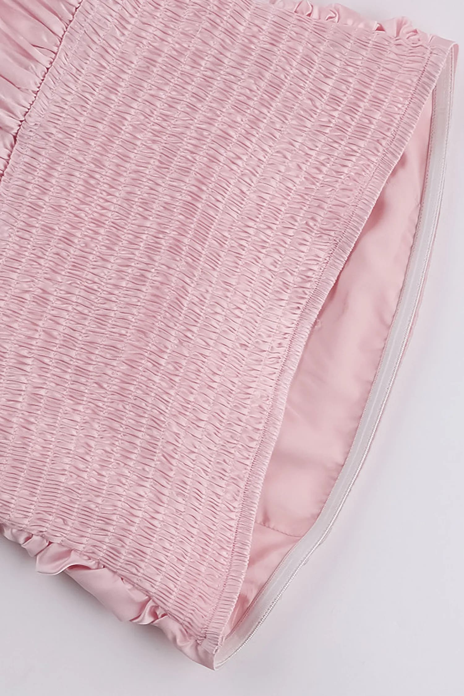 Pink Satin Strapless Bubble Mini Dress