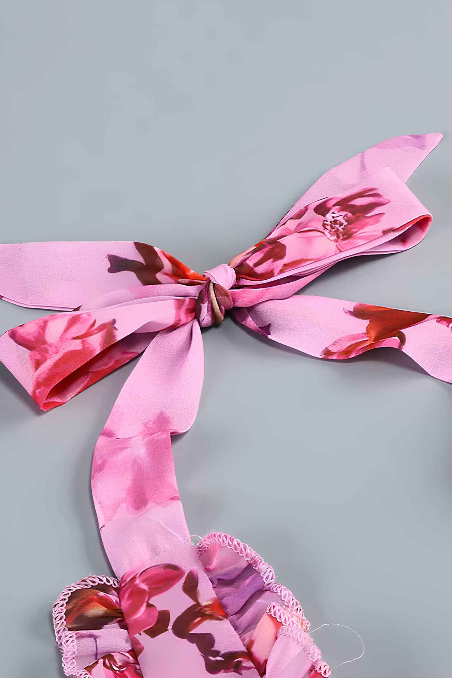 Pink Tulle Floral Ruffle Halter Maxi Dress Dress