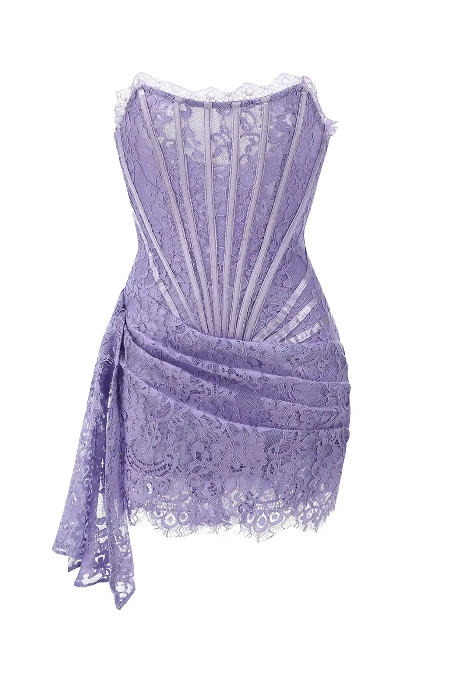 Purple Lace Corset Strapless Draped Mini Dress Purple / 2 Dress