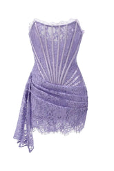 Purple Lace Corset Strapless Draped Mini Dress Purple / 2 Dress