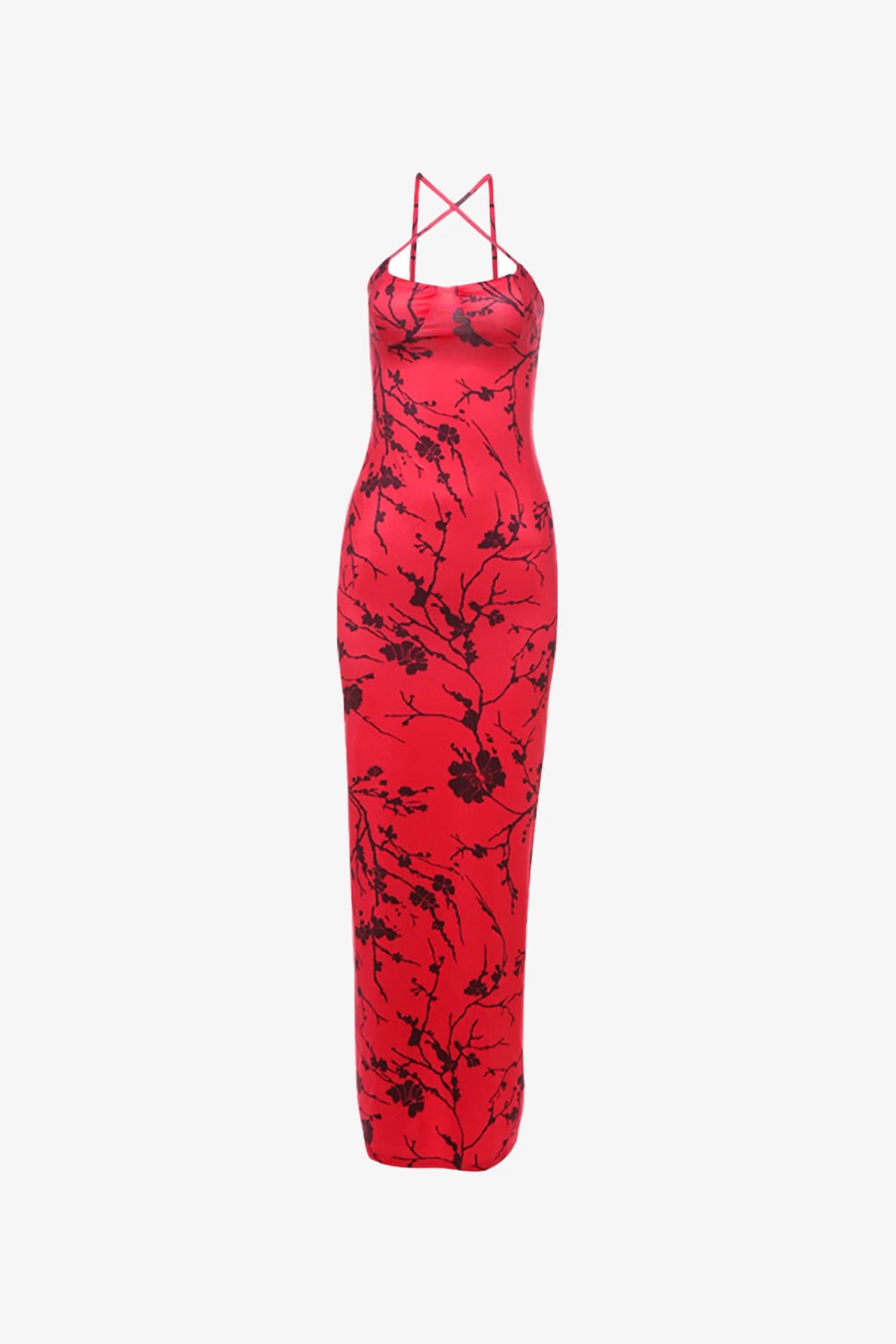 Red Floral Spaghetti Straps Maxi Dress / S