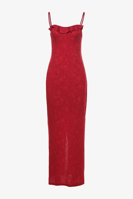 Red Spaghetti Strap Bodycon Maxi Dress