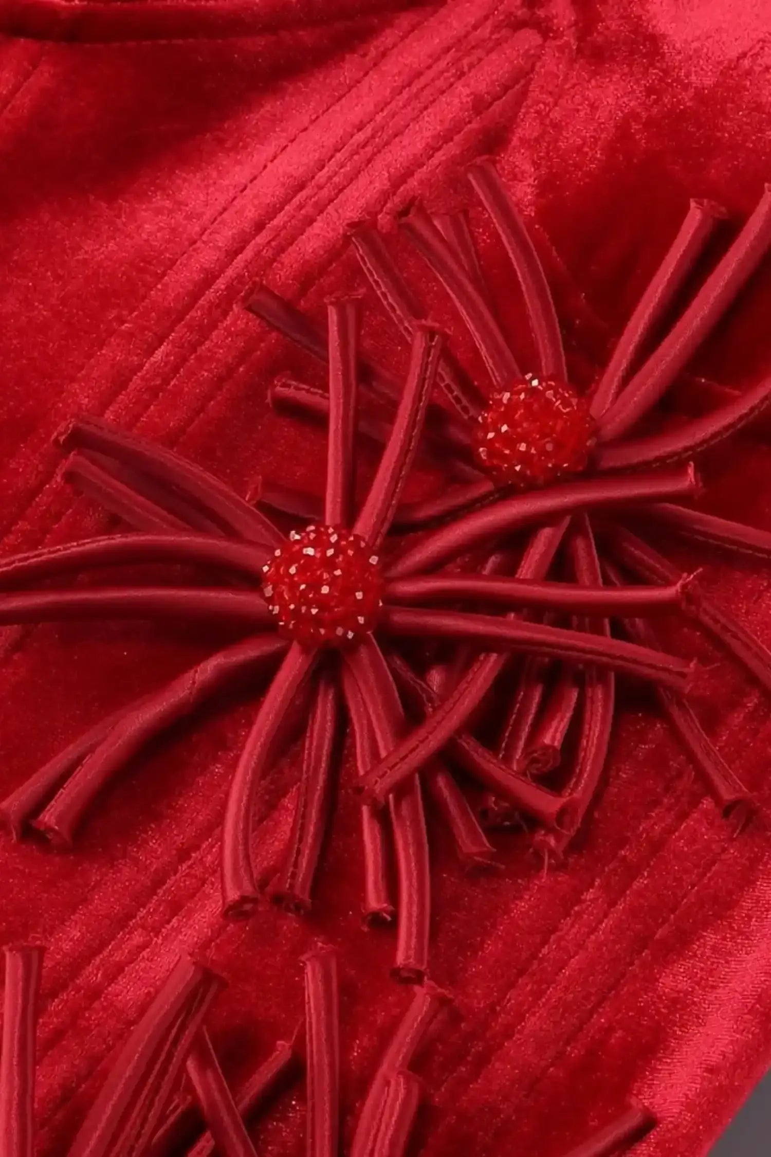 Red Velvet Corset Top And Bubble Floral Skirt Set Dress