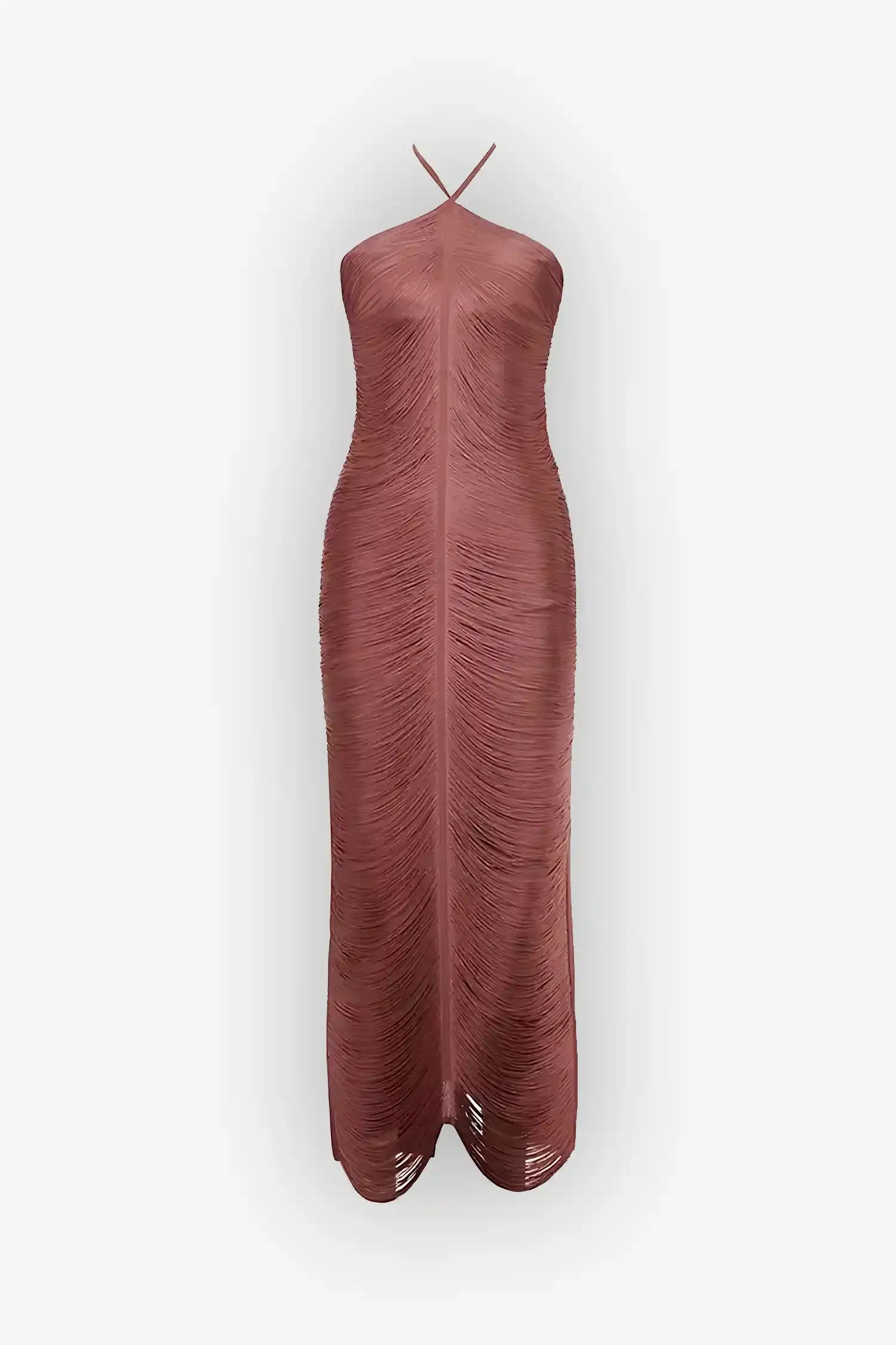 Rose Gold Halter Fringe Maxi Dress Dress