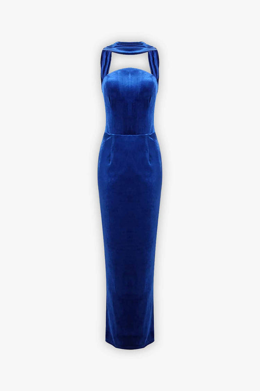 Royal Blue Velvet Halter Maxi Dress Dress