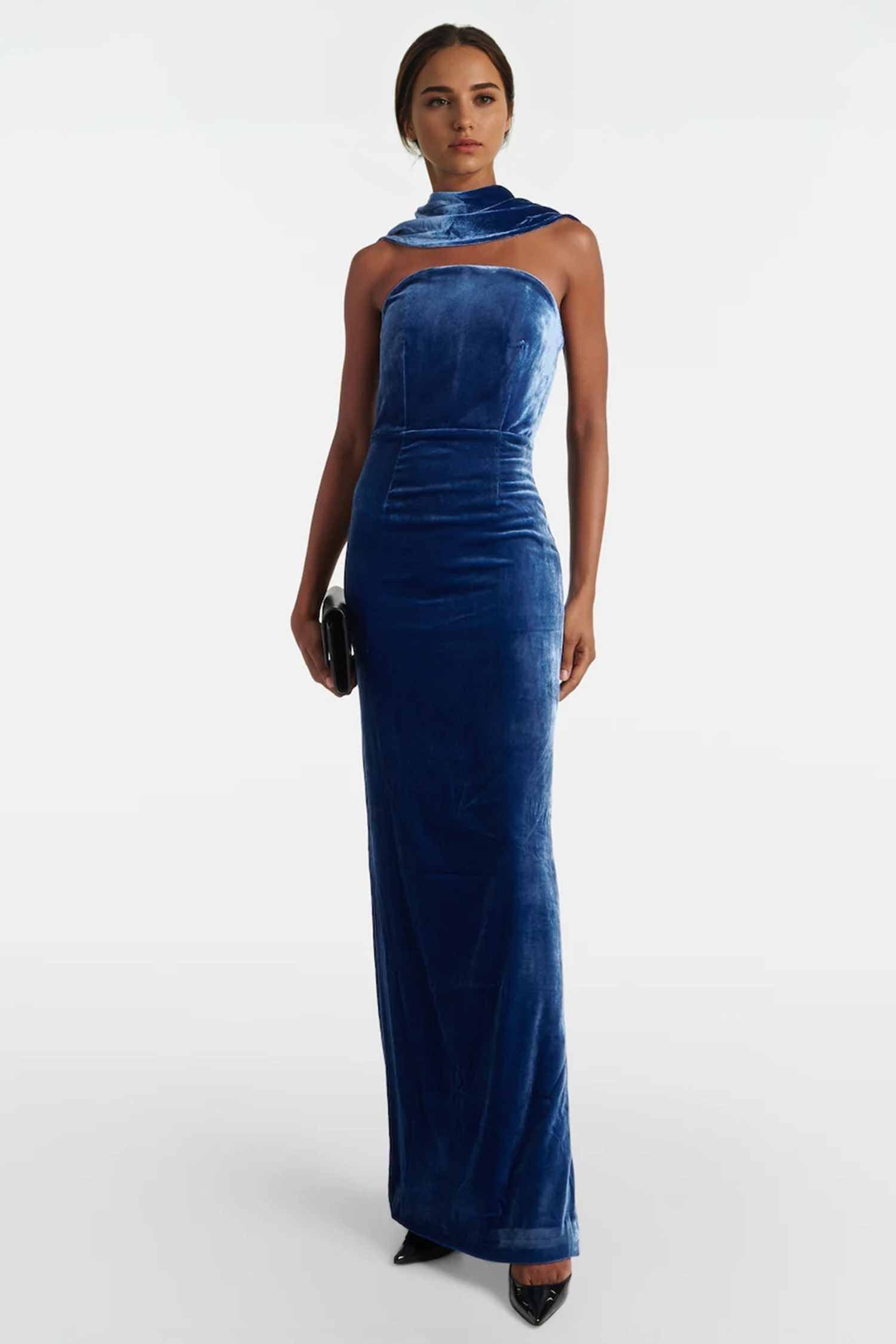 Royal Blue Velvet Halter Maxi Dress Dress