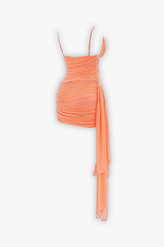 Coral Ruched Mini Dress