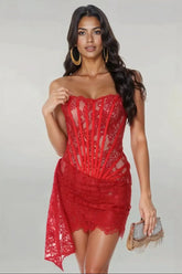 Strapless Corset Mini Draped Red Dress Red / 2 Dress