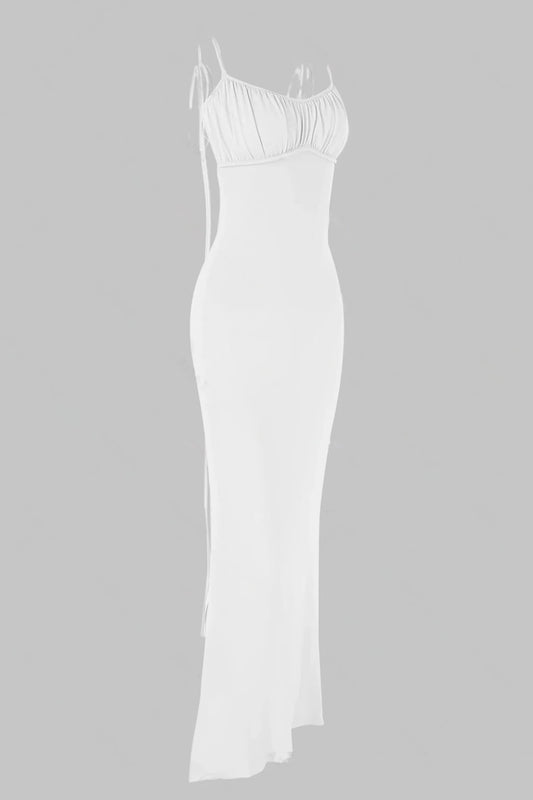 White Floor Length Backless Dress