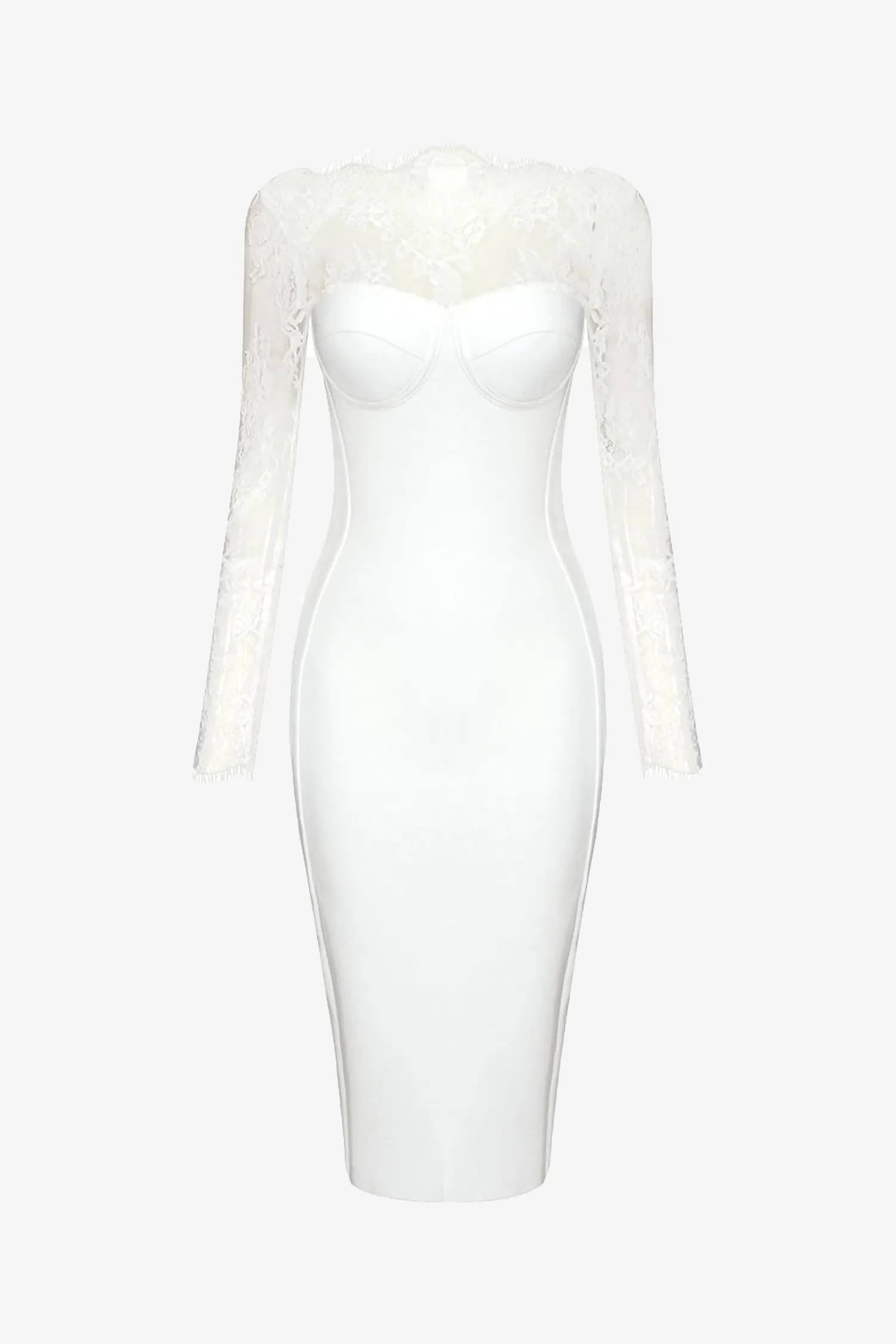 White Lace Long Sleeve Midi Dress