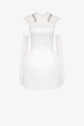 White Satin Fit & Flare Collared Mini Dress
