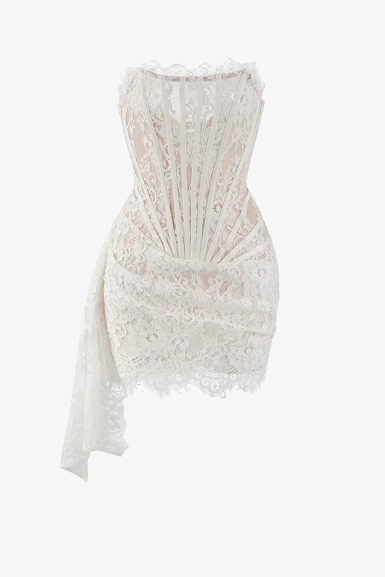 White Strapless Lace Corset Mini Dress Dress