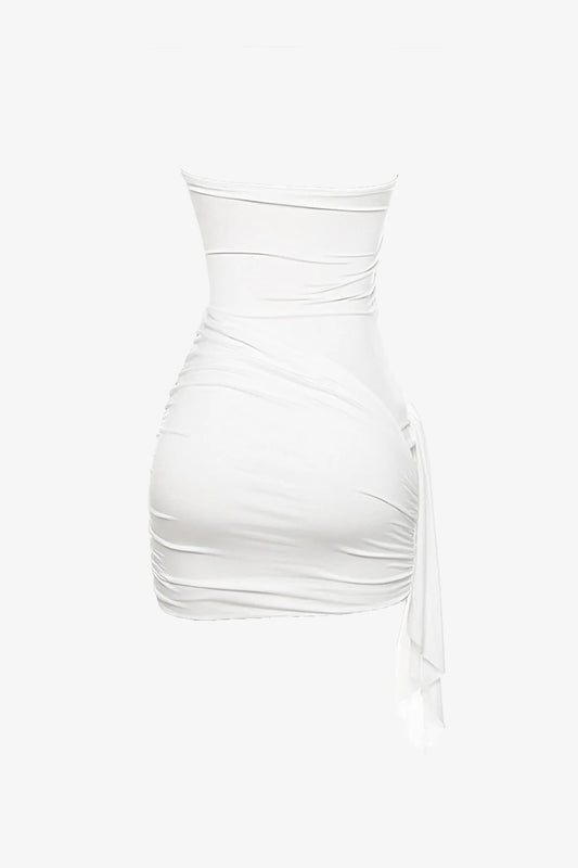 White Twist Front Strapless Mini Dress