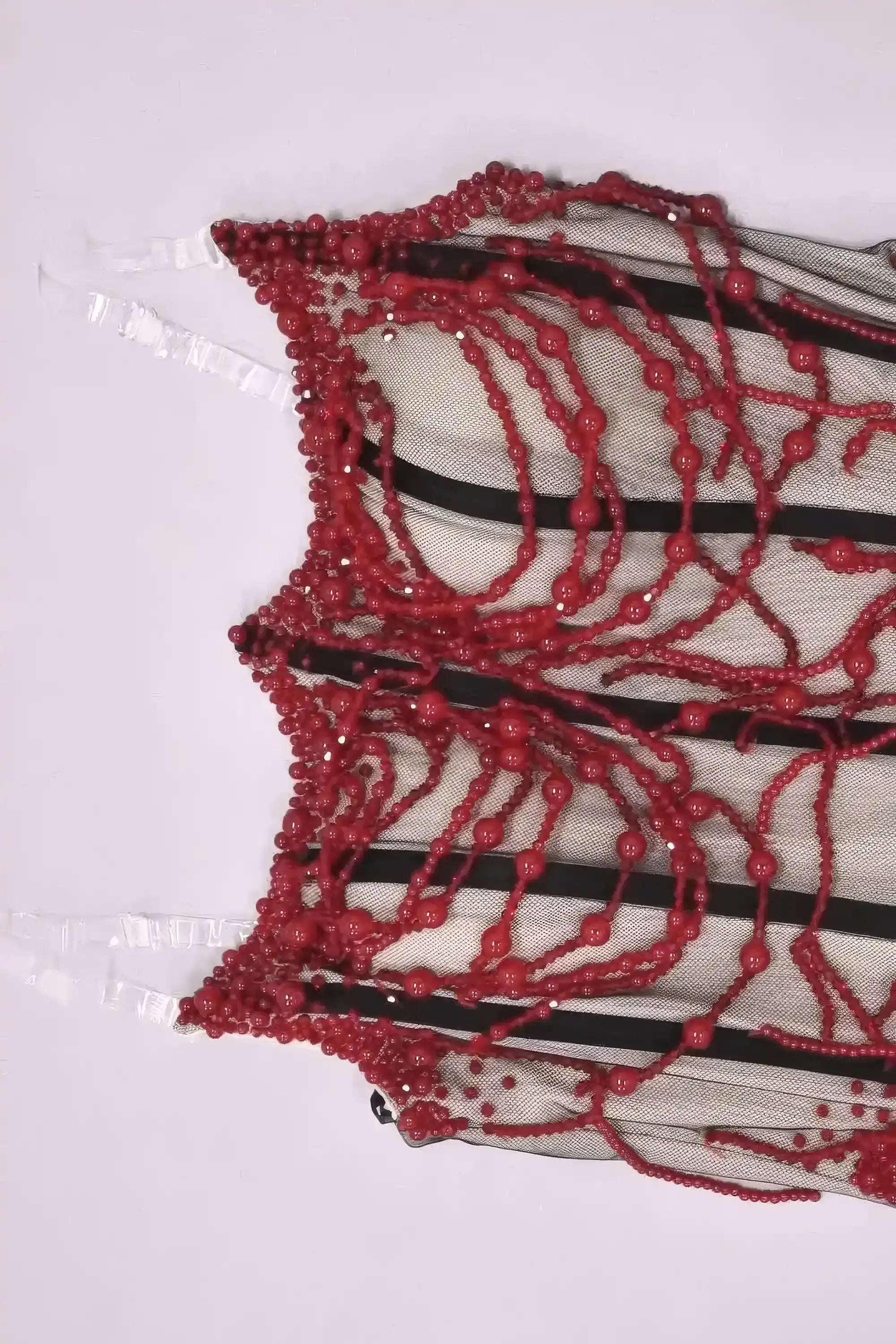 Red Beaded Sheer Corset Mini Dress Dress