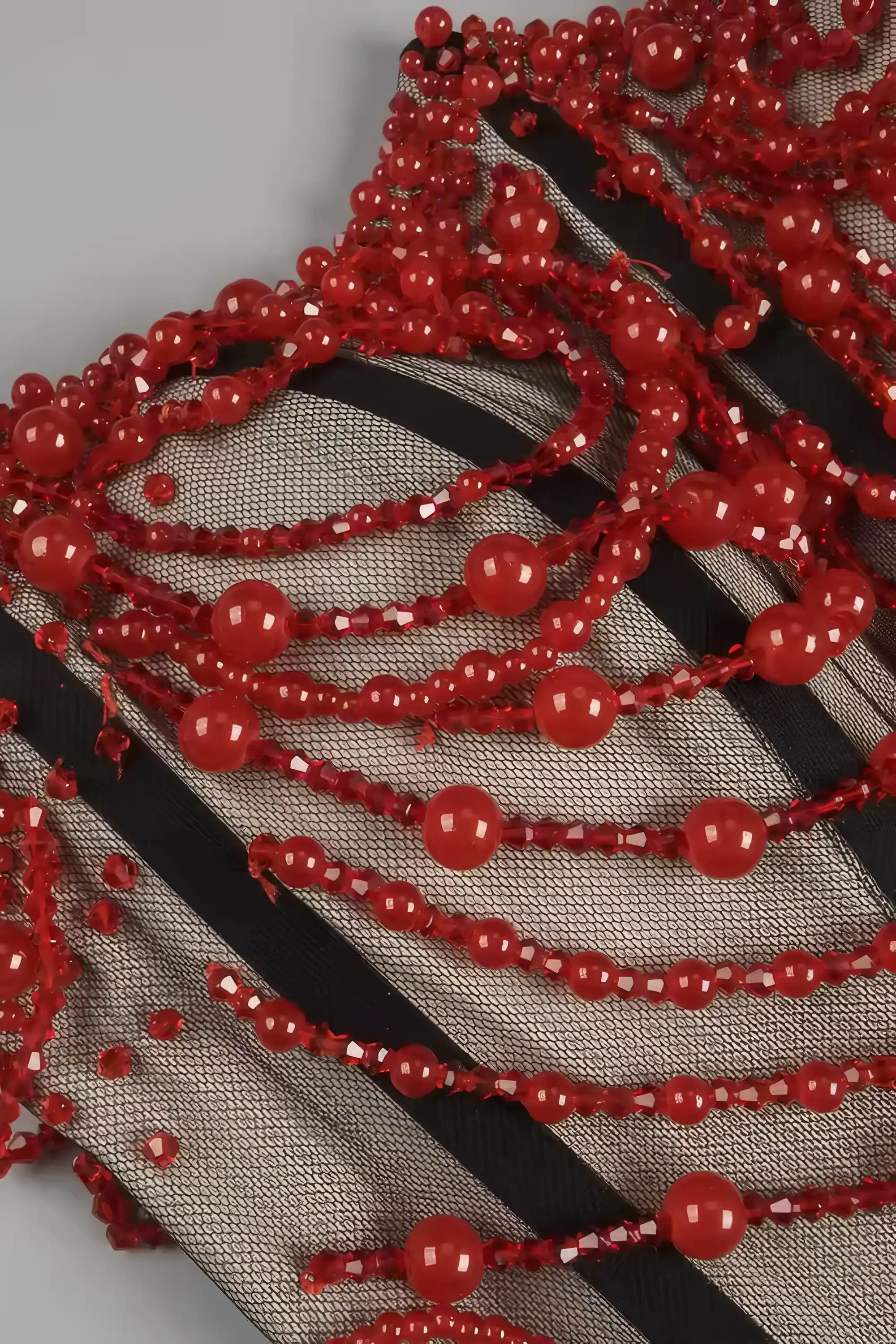 Red Beaded Sheer Corset Mini Dress Dress