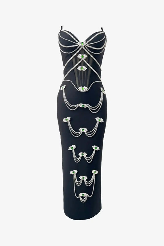 Black Rhinestone Corset Maxi Dress Dress