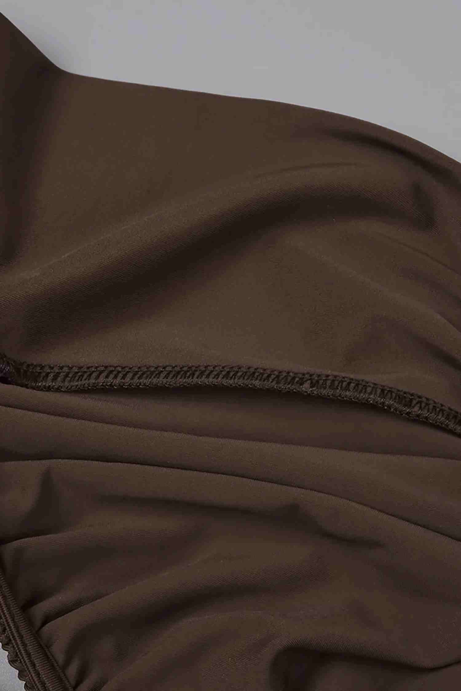 Brown Halter Crisscross Cutout Ruched Bodycon Maxi Dress Dress