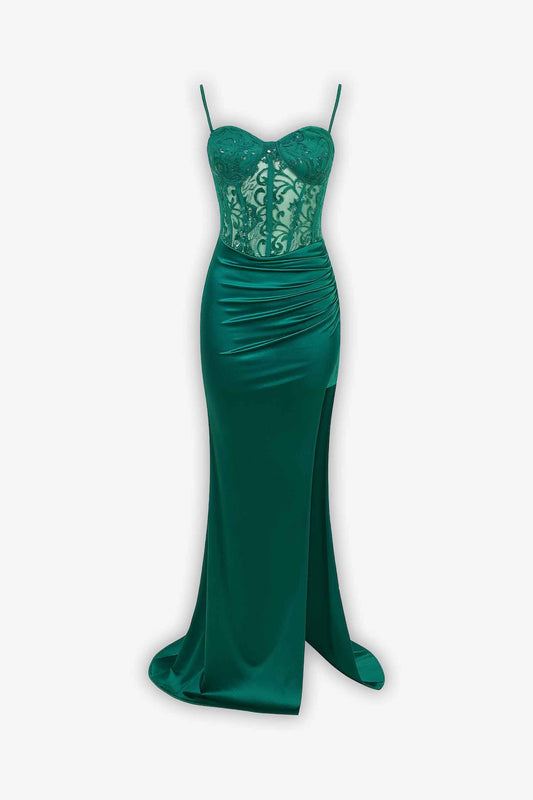 Emerald Green Lace Corset Satin Mermaid Dress Dress