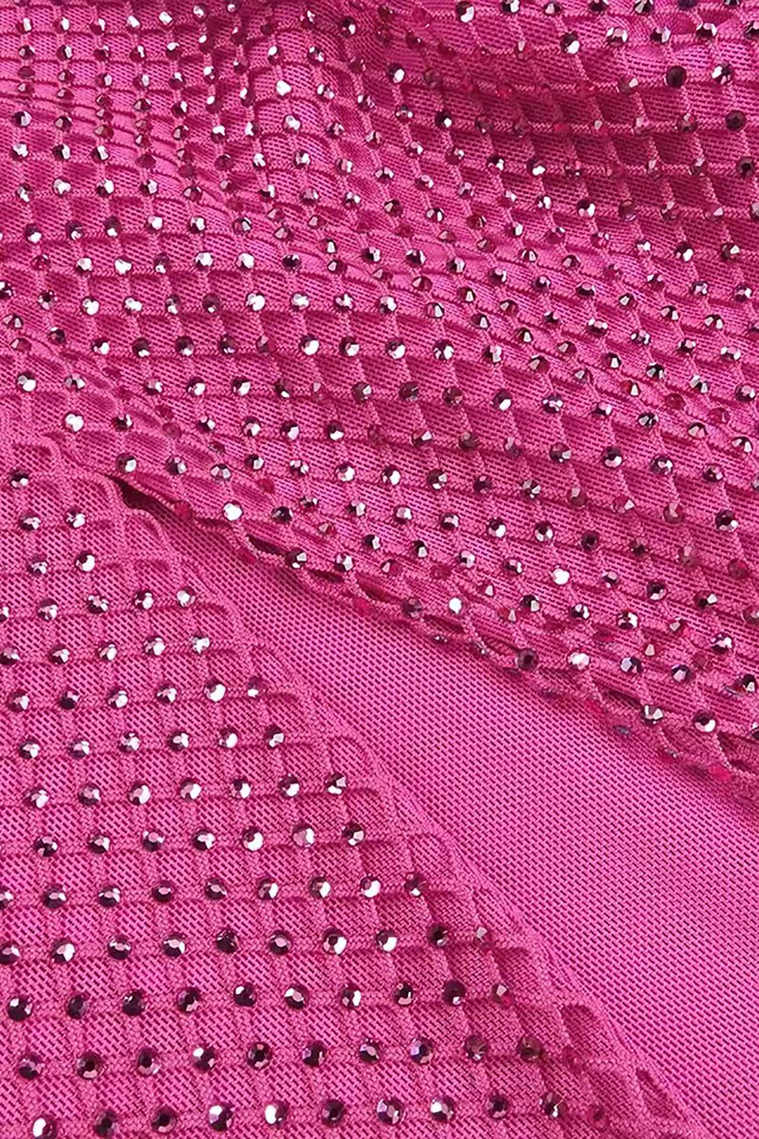 Hot Pink Rhinestone Draped Mesh Maxi Dress Dress