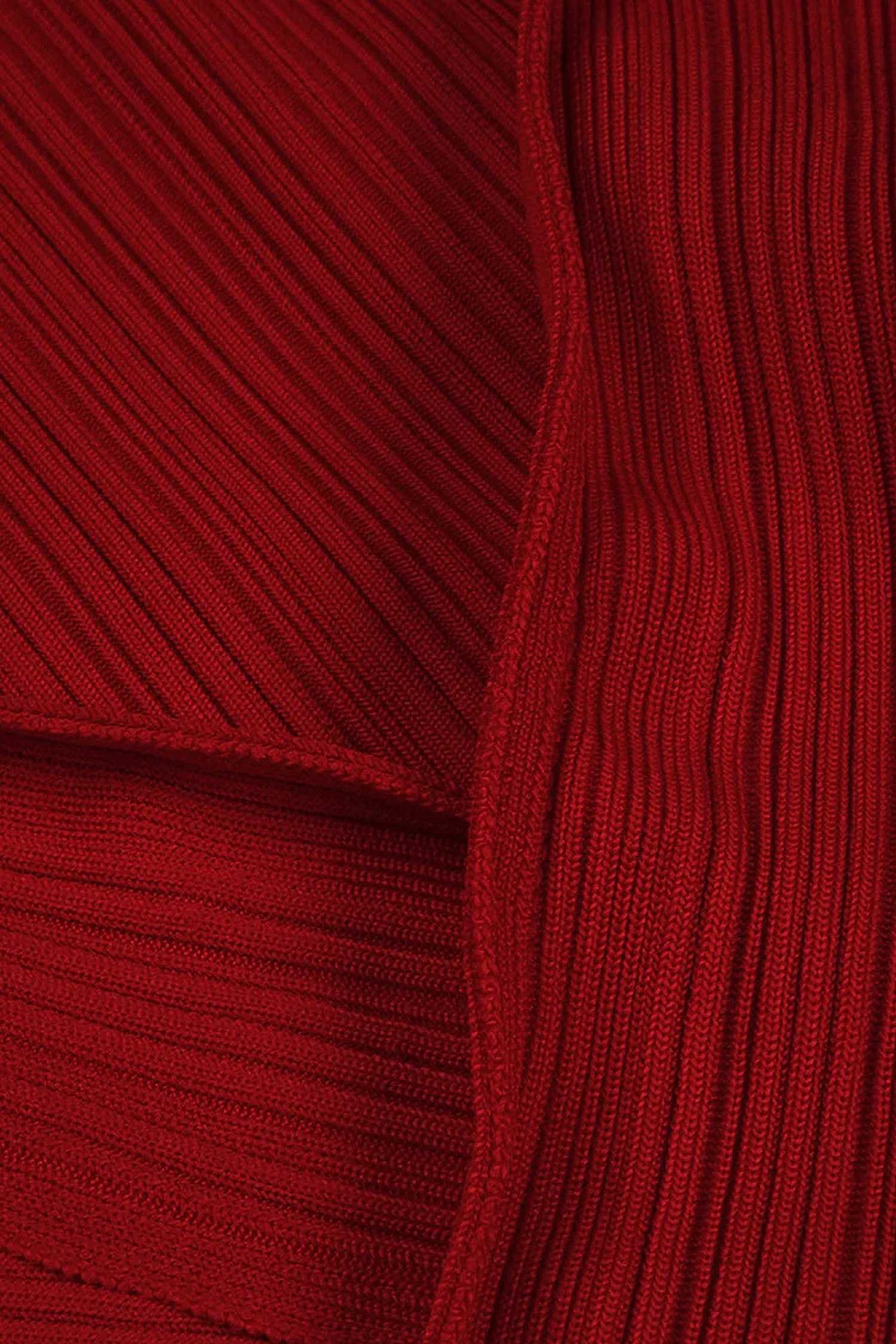 Red Long Sleeve High Neck Ribbed Maxi Dress Dress