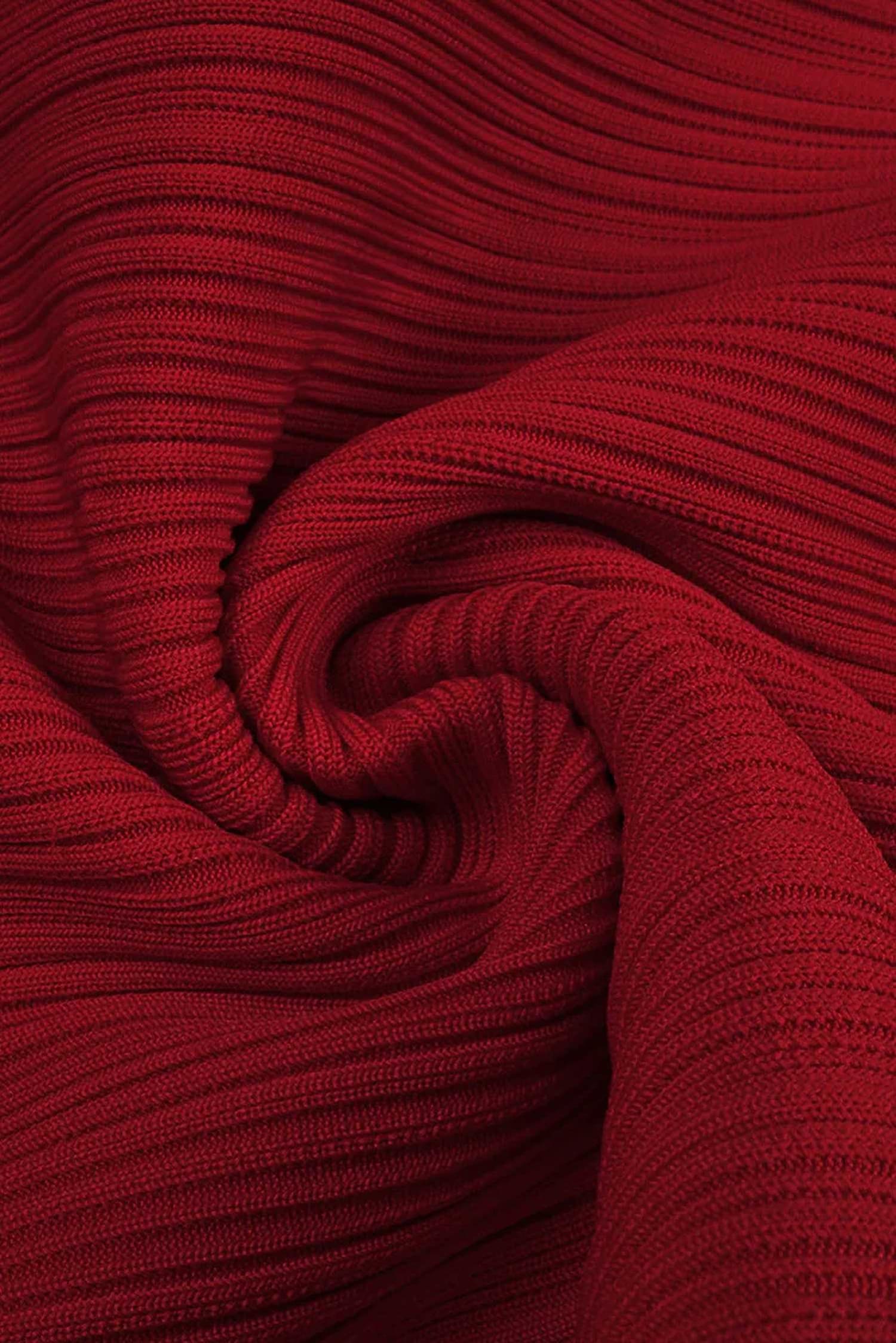 Red Long Sleeve High Neck Ribbed Maxi Dress Dress