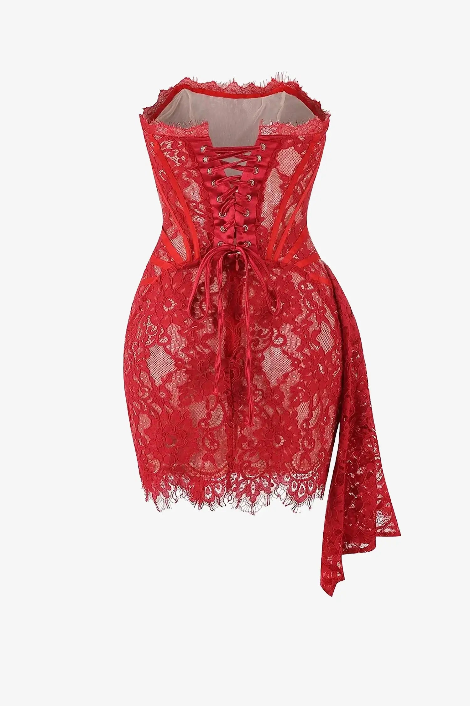 Strapless Corset Mini Draped Red Dress Dress